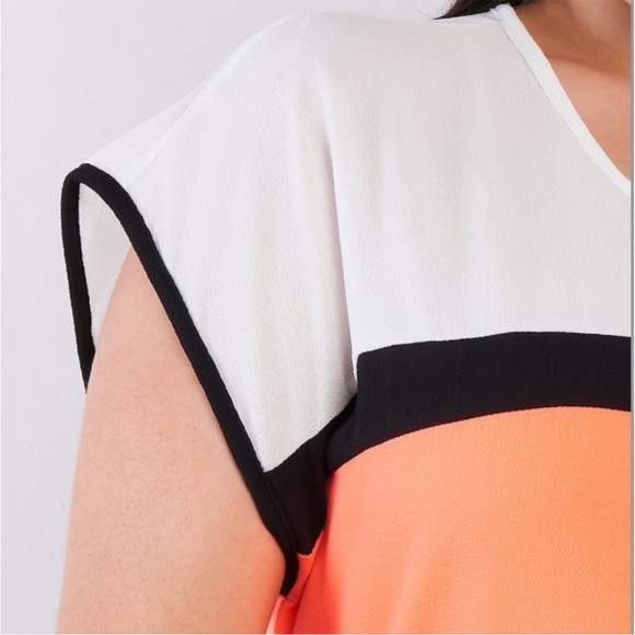 Janette Plus White and Bright Orange Boxy Blouse - Picture 3 of 5